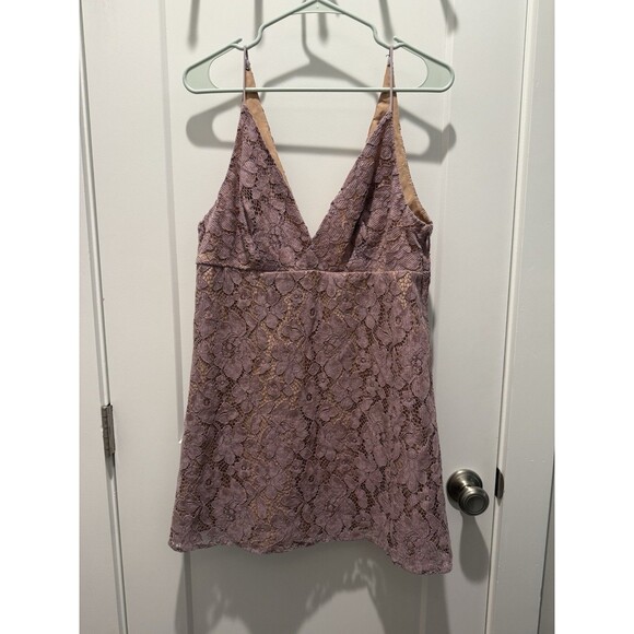 Free People Dangerous Love Mini Dress 12 Lilac Nude Floral Lace Large Purple - Picture 2 of 7